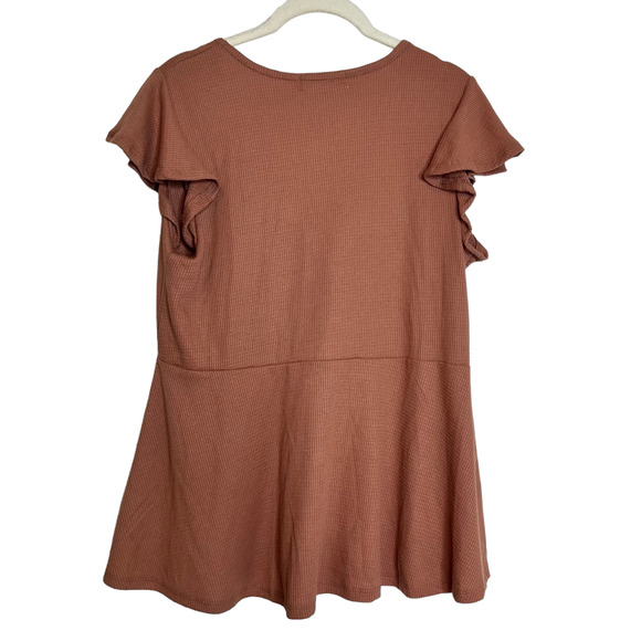 Live to be Spoiled Juniors Baby Doll Thermal Knit Top Large Brown Embroidered - Picture 3 of 7